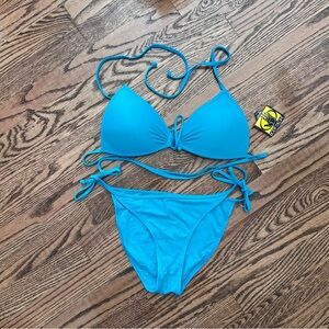 Body Glove NWT aqua teal blue push up triangle string bikini diagonal